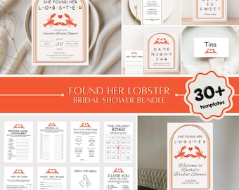 FRIENDS - She Found Her Lobster Bridal Shower Bundle Printable Templates, Editable Games, Posters, Printable or Evite, Fully Customizable