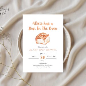 BUN IN The OVEN Baby Shower Invitation Template, Cinnamon Bun Baby Shower Invitation, Printable or Evite, Fully Customizable