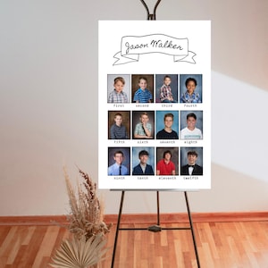 Plantilla de póster con fotos de graduación para fiesta de graduación, póster con 12 fotografías escolares, póster imprimible en cartón pluma, totalmente personalizable