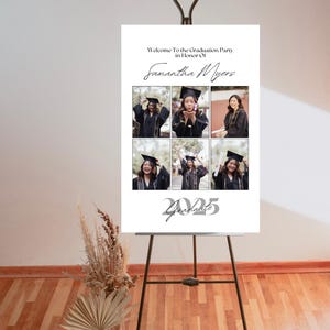 Plantilla de póster de bienvenida de fiesta de graduación con fotos, graduado, anuncio de graduación, póster de cartón pluma imprimible, totalmente personalizable
