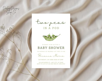 TWO PEAS In A POD Baby Shower Invitation Template, Twins Baby Shower Invitation, Mom Of Two To Be, Printable or Evite, Fully Customizable