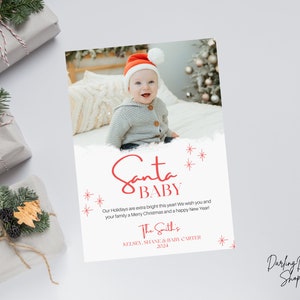 Modelo de cartão de Natal SANTA BABY, Natal recém-nascido, Natal em família, Primeiro Natal do bebê, imprimível ou digital, totalmente personalizável
