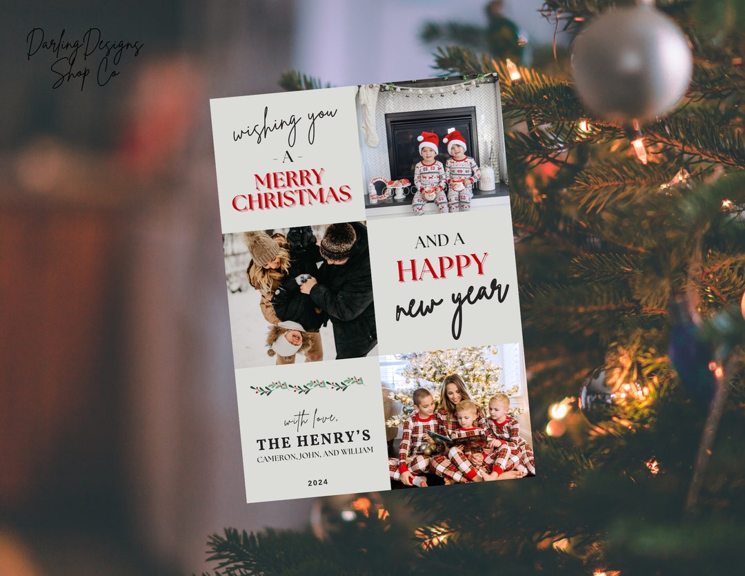 メリークリスマスと幸せな新年をお祈りします。家族向けクリスマスカードテンプレート、ホリデーカード、印刷またはデジタル、完全にカスタマイズ可能 -  Etsy 日本, image size:1080x834