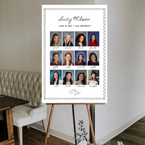 Plantilla de póster con fotos de graduación para fiesta de graduación moderna, póster con 12 fotografías escolares, póster imprimible en cartón pluma, totalmente personalizable