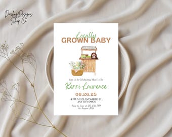 LOCALLY GROWN Baby Shower Invitation Template, Flower Basket, Farmers Stand, Famers Market, Printable or Evite, Fully Customizable