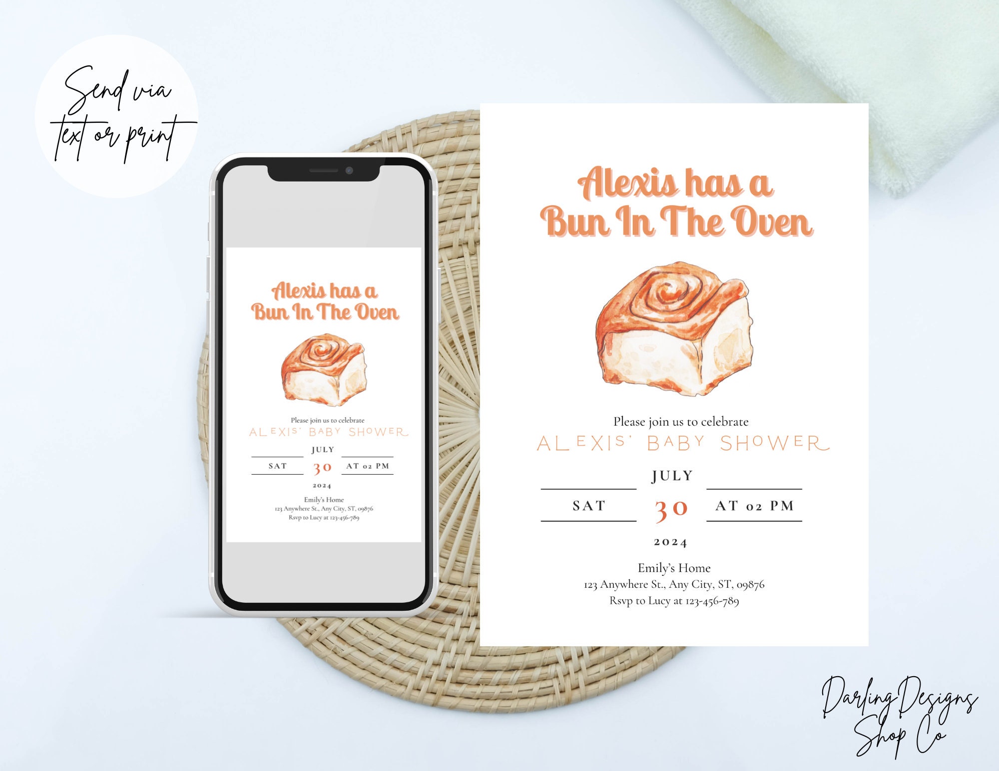 BUN IN the OVEN Baby Shower Invitation Template, Cinnamon Bun Baby ...