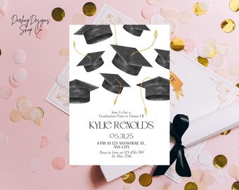 FLYING GRADUATION CAPS Graduation Party Invitation Template, Graduate, Graduation Announcement, Invite or Evite Printable Fully Customizable
