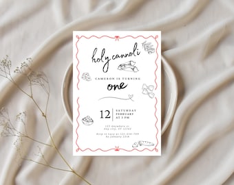 HOLY CANNOLI First Birthday Invitation Template, Italian First Birthday, Pastries Pasta Pizza Bread, Printable or Evite, Fully Customizable