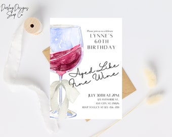 AGED Like FINE WINE Birthday Invitation Template, Adult Birthday Invitation, Fine Wine, Older, Printable or Evite, Fully Customizable