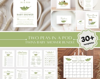 TWO PEAS In A POD Twins Baby Shower Bundle Printable Templates, Editable Games, Posters, Menu, Printable or Evite, Fully Customizable