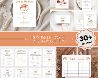 BUN IN The OVEN Baby Shower Bundle Printable Templates, Editable Games, Posters, Menu, Thank You Tags, Printable or Evite Fully Customizable