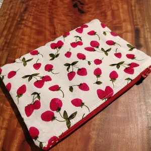 Handmade strawberry print zipper pouch
