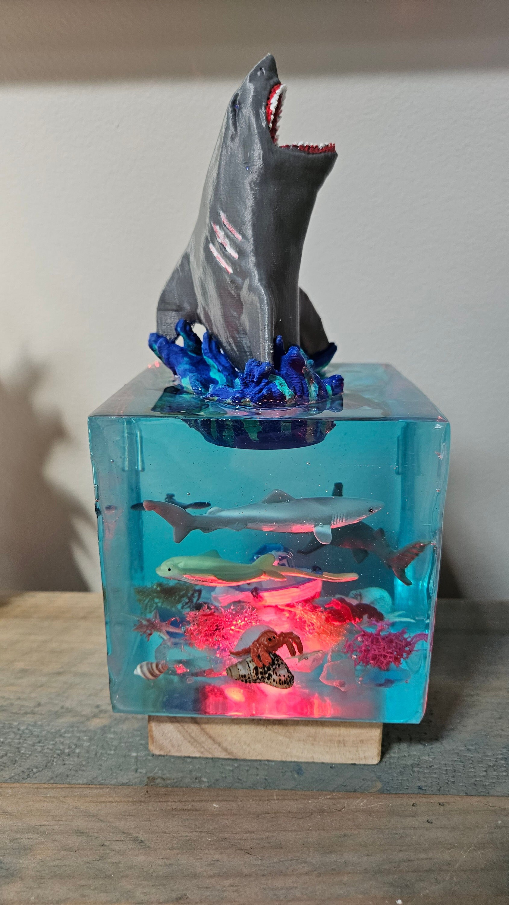 Ocean Resin Shark Ship Wreck Cube With Sharks, Stingrays, a Hermit Crab ...