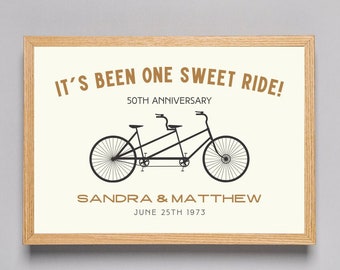 Personalized 50th Anniversary Gifts, Golden Wedding Gift for Parents, 50th Wedding Anniversary Gifts, Tandem Bicycle, Lovebirds Print