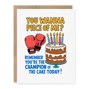 Carte Vous voulez un morceau de moi, carte d'anniversaire, gâteau d'anniversaire, carte d'anniversaire drôle, carte d'anniversaire de petit garçon, jeux de mots d'anniversaire, jeux de mots sur la nourriture