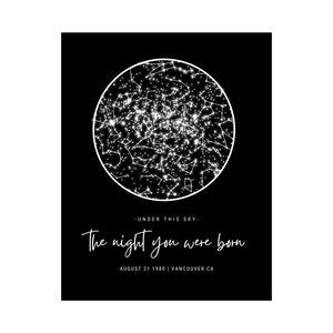 La nuit de votre naissance, impression de carte des étoiles personnalisée par date, cadeaux d'astronomie, impression d'art galaxie, cadeau d'anniversaire, cadeau de nouveau-né