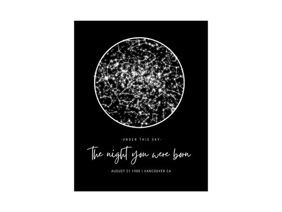 The night you were born Star Map Print Custom By Date, Astronomy Gifts Galaxy Art Print, birthday gift, new born gift