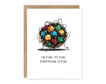 Funny Christmas Card / I&#39;m Fine. It&#39;s Fine. Everything is Fine. /  Tangled Christmas Lights Greeting Card / Christmas Card