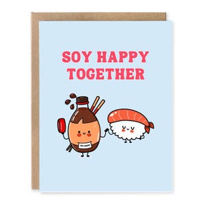 Jolie carte de voeux Happy Together au soja, gyozas au soja sushi, fête des pères, fête des pères, anniversaires, carte de la Saint-Valentin