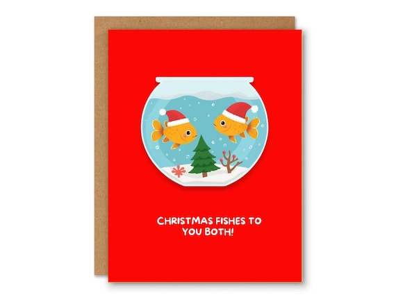 Christmas Fishes to you Both, XMAS Greeting Card, Holiday Card, Cards for Couples
