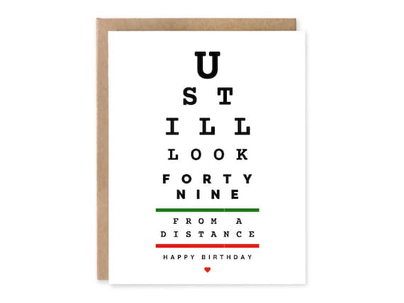 Funny 50th birthday card, still look 49 from distance, funny birthday card for him, her,  birthday card,  50th birthday, funny eye chart