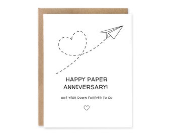 Paper Anniversary Card / one year down forever to go / one year anniversary / 1st anniversary card /  for husband / for wife / anniversary