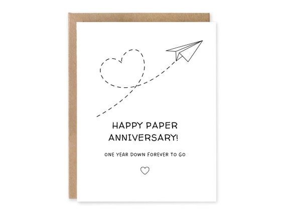 Paper Anniversary Card / one year down forever to go / one year anniversary / 1st anniversary card /  for husband / for wife / anniversary