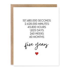 Tarjeta de cuenta regresiva del aniversario de cinco años - Tarjeta del quinto aniversario - Tarjeta de aniversario de boda - Tarjeta personalizada