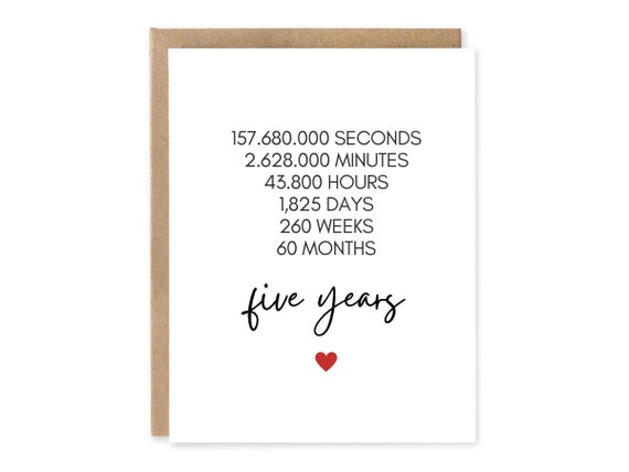 Five Years Anniversary Countdown Card - 5th Anniversary Card - Wedding Anniversary Card - Personalised Card