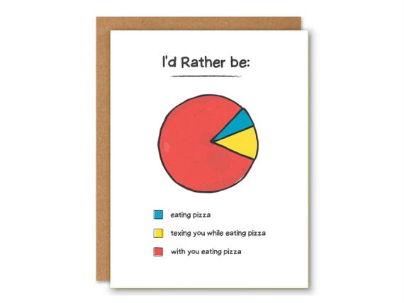 Funny Pizza Pie Chart Card, I’d Rather Be” Humour Greeting Card, Cute Food Lover Gift, Minimalist Doodle Card, Anniversary or Valentine Card