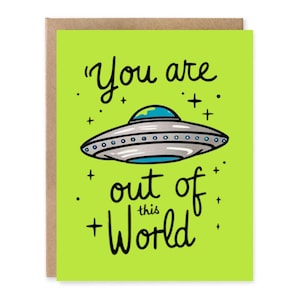 Vous êtes hors de ce monde Carte de voeux, mignonne, carte ovni, carte mate citron, carte 5 X 7, anniversaire, cartes de remerciement, cartes mignonnes de Punny
