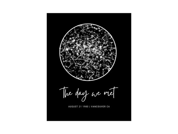Star Map Print Custom By Date, Astronomy Gifts Galaxy Art Print, Constellation Map The Day we Met
