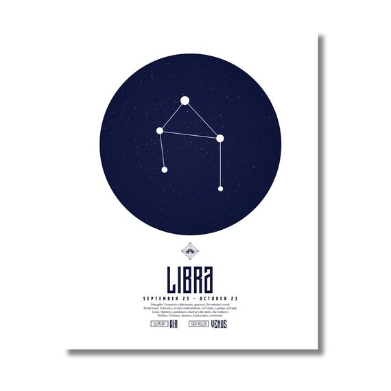Libra Zodiac Constellation Art Print. - Birthday Gift - Unique Zodiac Gift