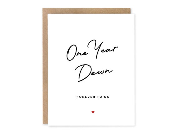 One year down Forever to go  / Paper Anniversary Card / one year anniversary / 1st anniversary card /  for husband / for wife / anniversary