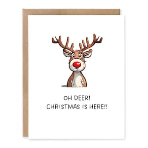 Carte de vœux de Noël drôle et mignonne oh renne, oh cerf, Noël est là,