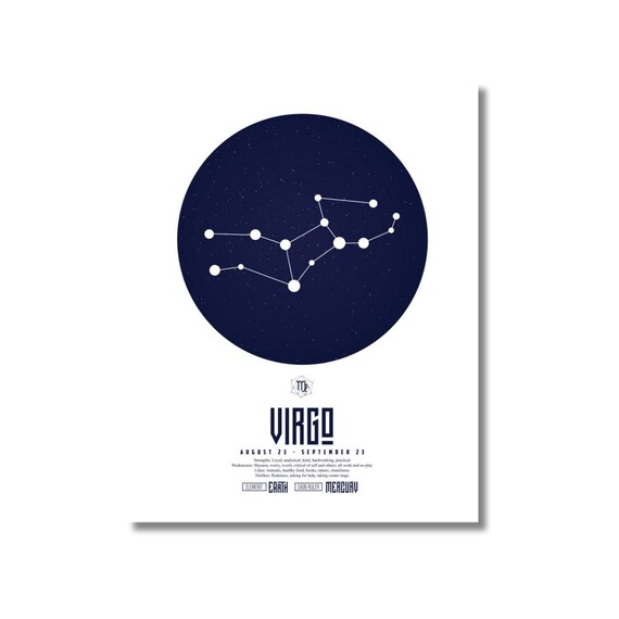 Virgo Zodiac Constellation Art Print. - Birthday Gift - Unique Zodiac Gift