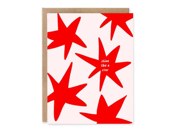 Shine Like a Star Bold Red Star Card, Modern Minimalist Greeting Card,  5x7 Greeting Card, Encouragement Card, Graduation Card