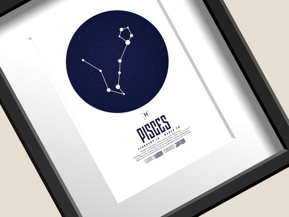 Pisces Constellation Art Print | Pisces  Art Print | Pisces Line Art Print | Neutral Wall Art | Pisces Gift. - Birthday Gift