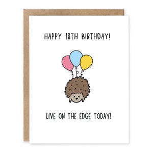 Joyeux 18e anniversaire, Carte d'anniversaire Porc-épic vivant sur le bord, Carte d'animal, Blague d'amour en blanc, Cartes de voeux amusantes, Jeux de mots