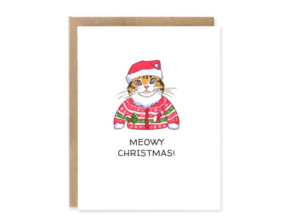 Funny Cat Greeting Card, MEOWY CHRISTMAS / Funny Cat Card/ Merry Christmas from the Cat / Christmas Card