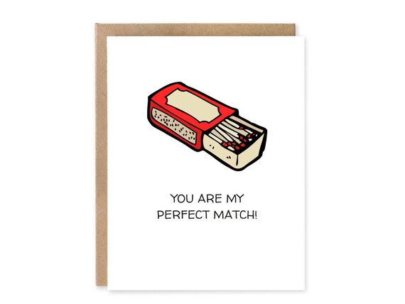 You Are My Perfect Match Greeting Card / Cute Perfect Match Valentines Day Card / Birthday Card