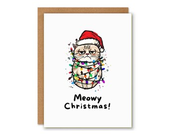 Funny Grumpy Cat Christmas Card – Meowy Christmas Holiday Pun
