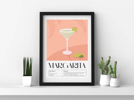Margarita cocktail recipe print. Margarita cocktail. Cocktail lover. Cocktail lover gift. Cocktail wall art. 3 Sizes Available