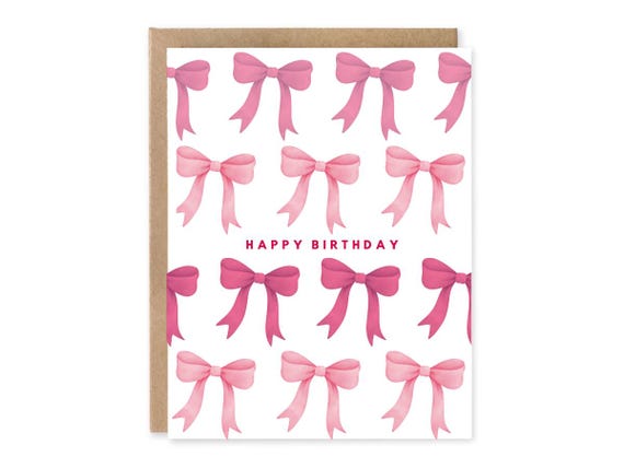 Bows Pink Birthday 5X7 Card | Coquette Aesthetic Birthday Card | Girl Card | Pink Birthday card | Coquette Style Card | Birthday