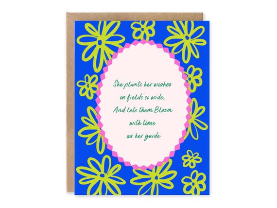 Inspirational Floral Greeting Card - "She Plants Her Wishes" - 5x7 Encouragement Card with Envelope