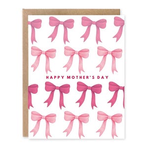 carte de fête des mères coquette | Carte élégante pour maman | Carte moderne| Design simple rose et blanc | Noeud rose