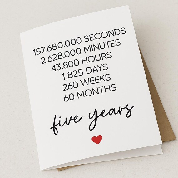 Five Years Anniversary Countdown Card - 5th Anniversary Card - Wedding Anniversary Card - Personalised Card