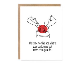 Funny 50th Birthday Card, Aging Back Pain Pun