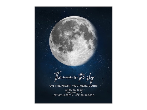 Personalised Birthday Gift, Custom moon print BLACK, Personalized moon phase print, Keepsake gift, Printable wedding gift, Moon Phase