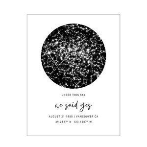 Carte des étoiles personnalisée par date et lieu, Nous avons dit oui, affiche du ciel nocturne, cadeau d'anniversaire de notre rencontre la nuit, impression ciel nocturne, cadeau de mariage